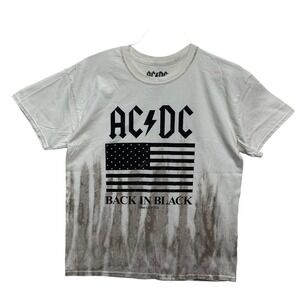 AC/DC Back In Black  T-Shirt Men's L Tie Dye Retro Style 2018 Short Sleeve White